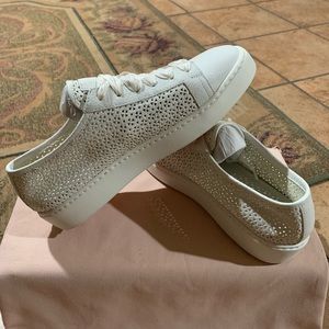 Santoni 100% Calf Leather Luxury Perforated Sneakers (Made in Italy)